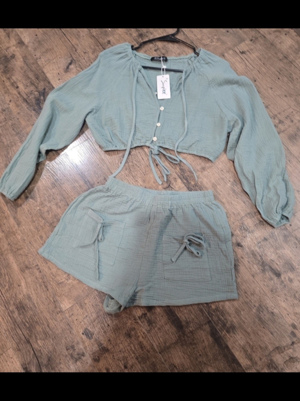 Simplee Sage Green Cotton Matching Set Sooo Cute!!! - Picture 2 of 6